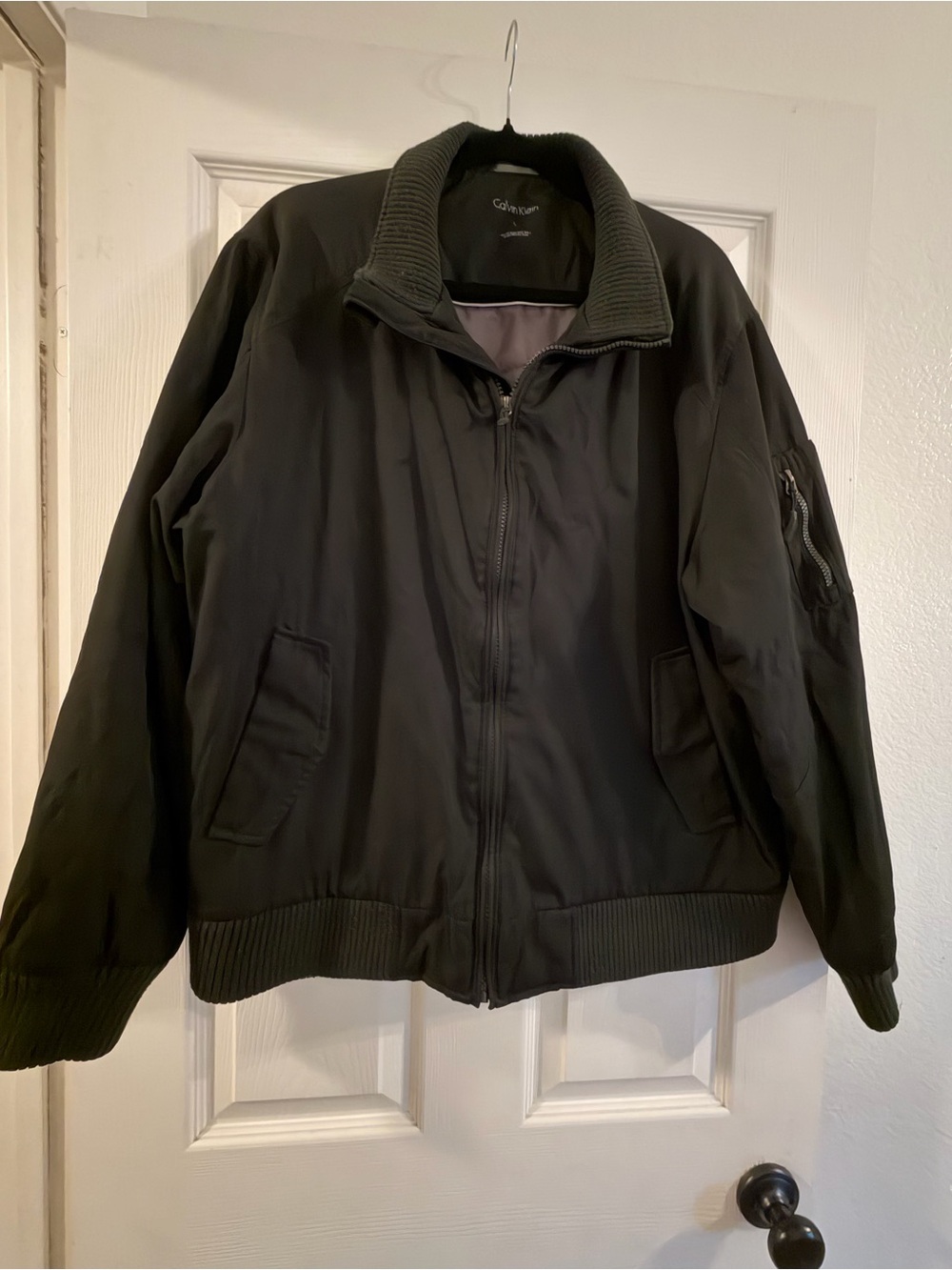 Calvin Klein Men's Dark Gray Ribbed Collar Bomber Jacket